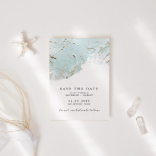Invitation Photo Texturée Blue Gold Foil Enregistrer La Date