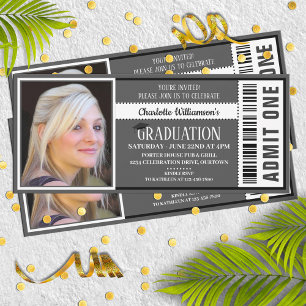Invitation Photo Ticket de remise de diplôme noir blanc Fête