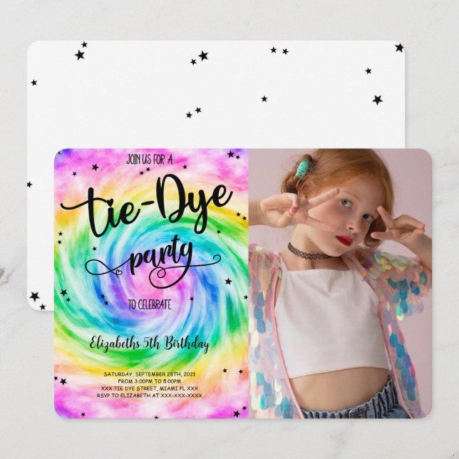 Invitation photo Tie Dye (Devant / Derrière)
