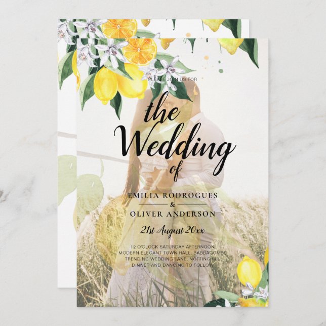 Invitation PHOTO TOUT-EN-1 BUDGET OVERLAY Lemons Mariage QR (Devant / Derrière)