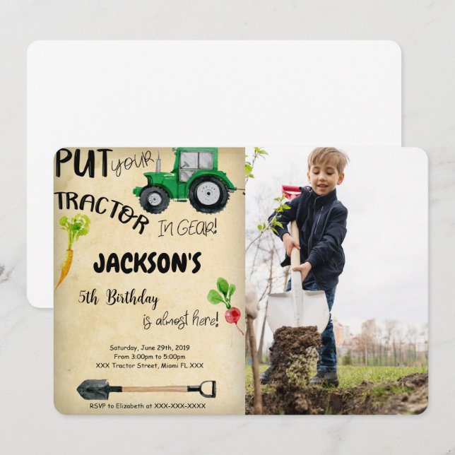 Invitation photo tracteur (Devant / Derrière)