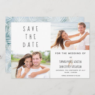 Invitation Photo Tropical Palm Feuilles Bleu Sauvez La Date