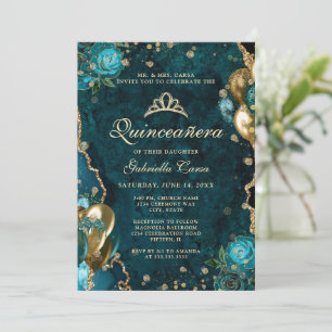 Invitation Photo Turquoise or Floral Agate Quinceanera