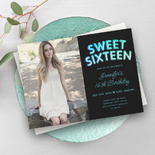 Invitation Photo Turquoise Turquoise Black Balloons Sweet 16