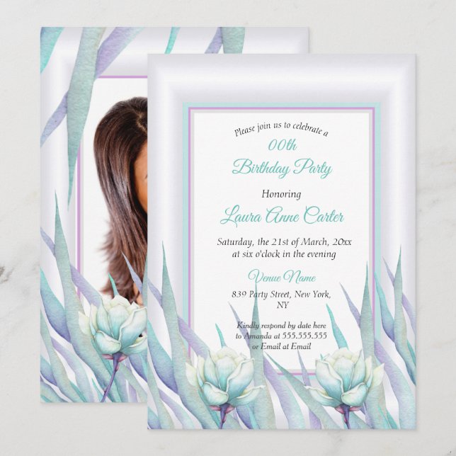 Invitation Photo Turquoise violet délicieuse (Devant / Derrière)