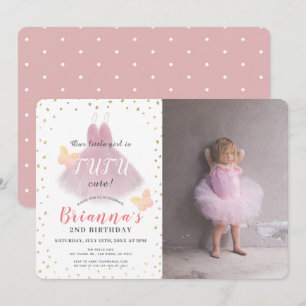 Invitation Photo Tutu Cute Ballerina Pink & Whit 2e anniversa