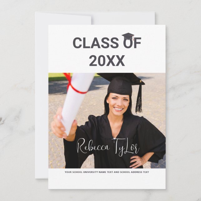 Invitation photo typographique chic noir et rouge (Devant)