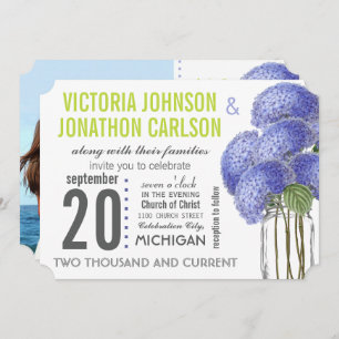 Invitation Photo Ultra Viole Lime Hydrangea Mason Jar Mariage