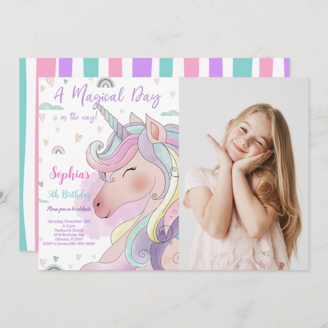Invitation photo Unicorn (Devant / Derrière)