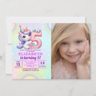 Invitation Photo Unicorn 5th Birthday – Rainbow Girl party