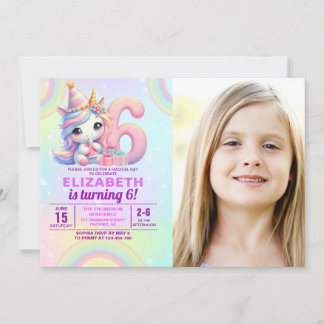 Invitation Photo Unicorn 6th Birthday – Rainbow Girl party