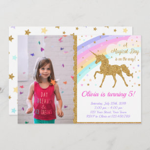 Invitation photo Unicorn, Parti Unicorn