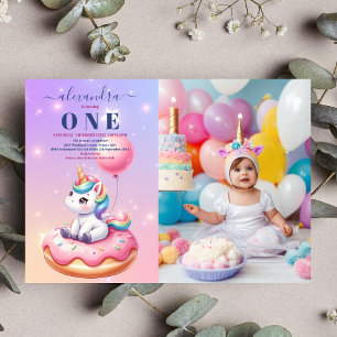 Invitation Photo Unicorn Watercolor Girl Birthday Party
