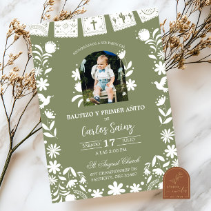 Invitation Photo Vert Sauge Cielito Lindo Baptême