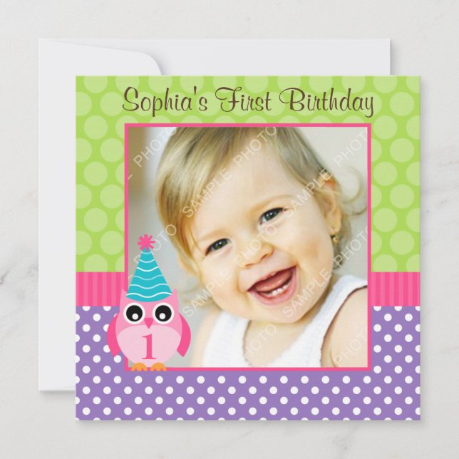 Invitation Photo verte pourpre de fille d'anniversaire de (Devant)