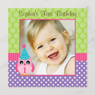 Invitation Photo verte pourpre de fille d'anniversaire de