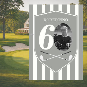Invitation Photo Vintage Golfeur Gris Blanc 60e Anniversaire