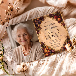 Invitation Photo Vintage Récolte d'Automne Fruit 90e Annivers