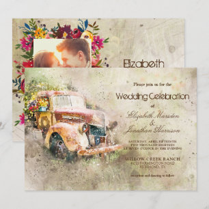 Invitation Photo Vintage Rustic Old Truck Mariage tendance