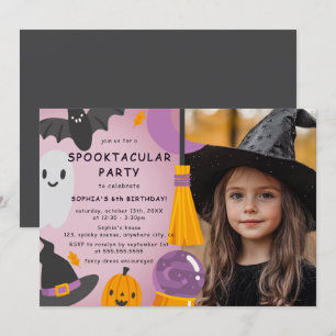 Invitation Photo Violet Orange Mignon Anniversaire Enfants Ha
