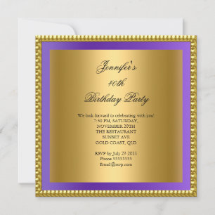 Invitation Photo violette 40e anniversaire fête Elegant Gold