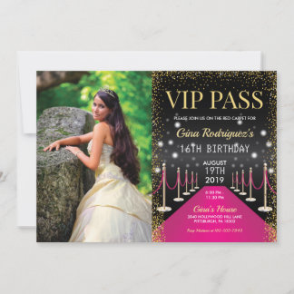 Invitation Photo VIP Pass Hollywood Pink Red Carpet Anniversa