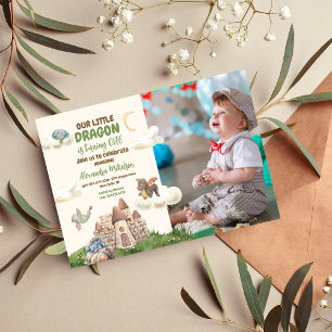 Invitation Photo Watercolor Dragon Baby 1er anniversaire