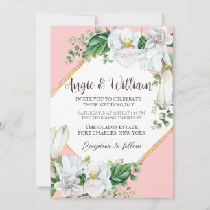 Invitation Photo Watercolor Magnolia Blush QR Code Mariage