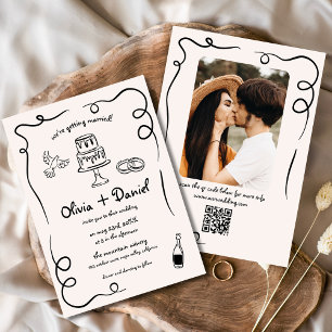 Invitation Photo Whimsical Funky Hand Draky Mariage de code Q
