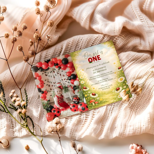 Invitation Photo Whimsical Garden Lady Bug 1st Birthday (Créateur téléchargé)