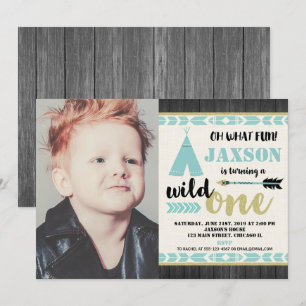 Invitation photo Wild One 1er anniversaire turquoi