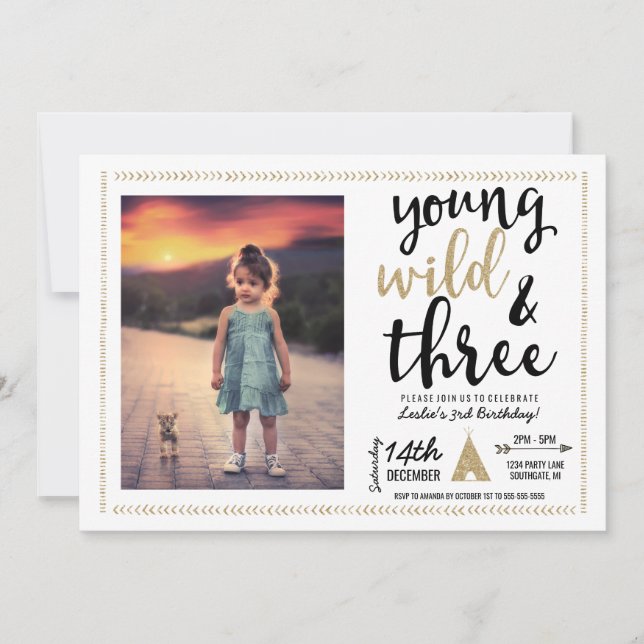 Invitation photo Young Wild et Trois ans (Devant)
