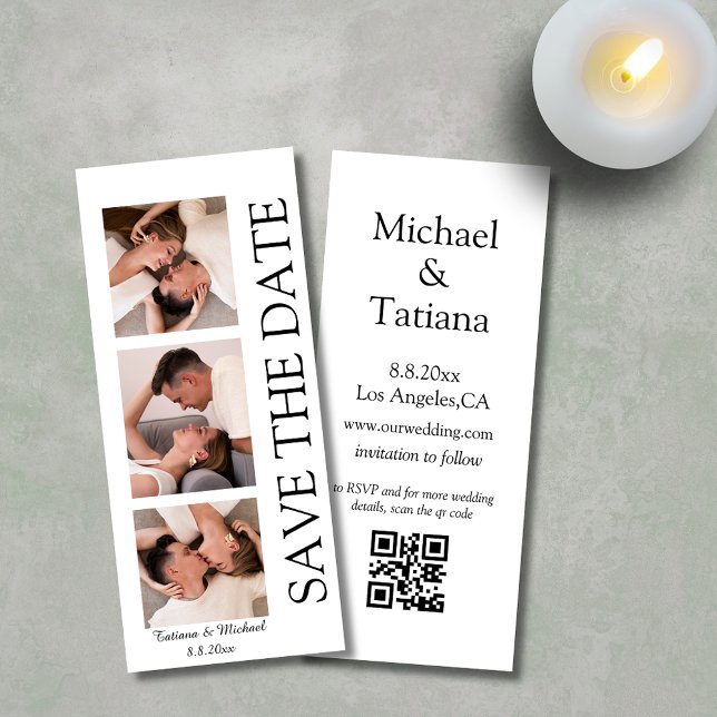 Invitation photobooth moderne 3 photos code qr enregistrer la (Créateur téléchargé)