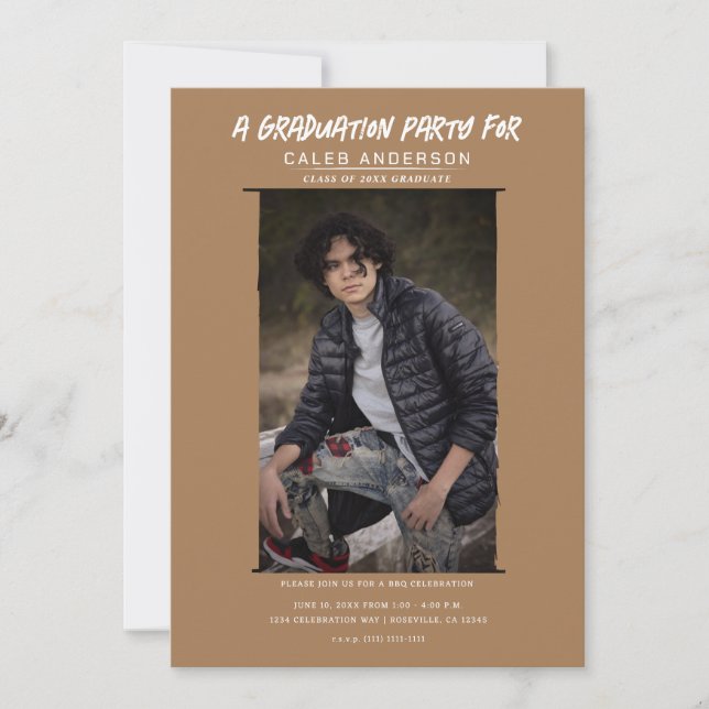 Invitation Photographie Brown minimale Fête de graduation pho (Devant)