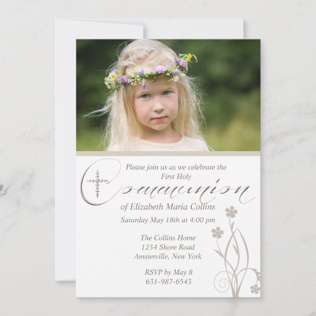 Invitation Photographie de bénédiction florale First Holy Com (Devant)