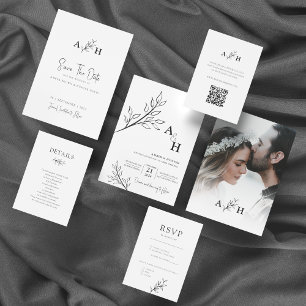 Invitation Photographie de feuillage de Monogramme moderne no