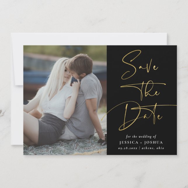 Invitation Photographie de la calligraphie Gold & Black Enreg (Devant)