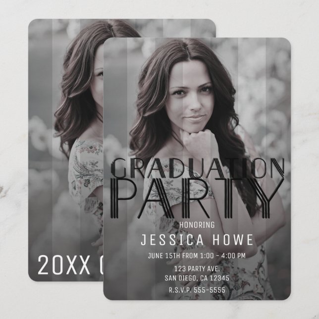 Invitation Photographie de la fête de graduation gris-noir mo (Devant / Derrière)