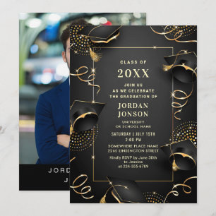 Invitation Photographie de la partie de graduation en or noir