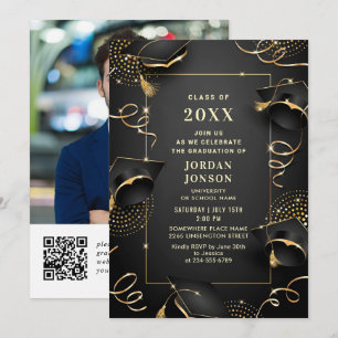 Invitation Photographie de la partie de graduation Noir doré