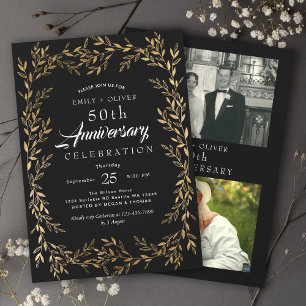 Invitation Photographie de l'anniversaire de la feuille d'or 