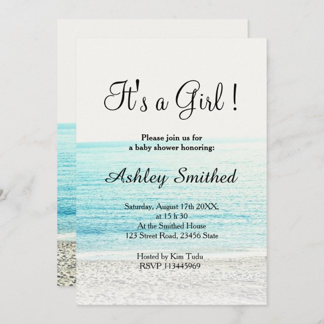 Invitation photographie de plage baby shower tropical moderne (Devant / Derrière)