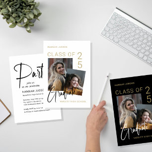 Invitation Photographie Gold à la mode White Graduation Party