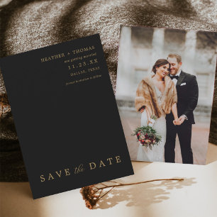 Invitation Photographie Mariage moderne noir et or Enregistre