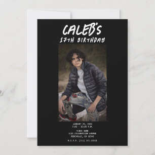 Invitation Photographie minimale noire Fête d'anniversaire ph