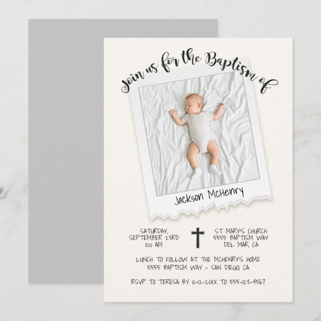 Invitation Photographie moderne Capture instantanée Baptême I (Devant / Derrière)