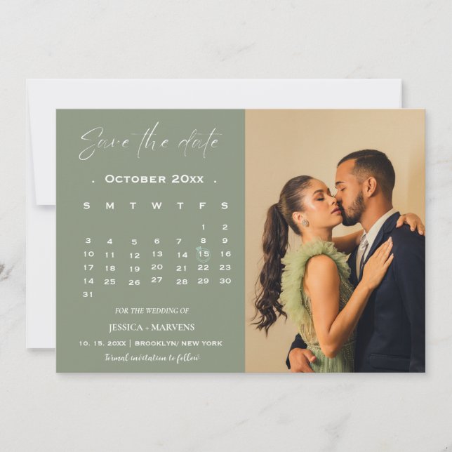 Invitation Photographie moderne du calendrier vert sauve la d (Devant)