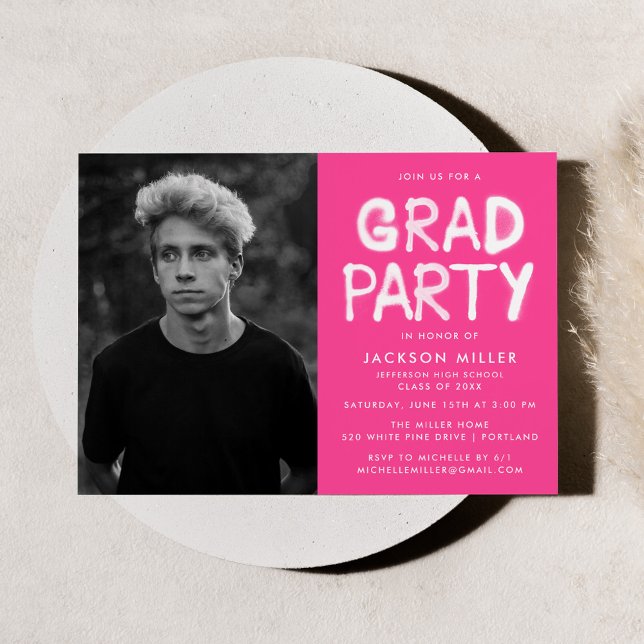 Invitation Photographie moderne Hot Pink Spray Paint Party Gr (Créateur téléchargé)