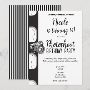 Invitation Photographie noir blanc Photoshoot fête d'annivers
