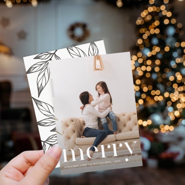 Invitation Photographie noir feuilleté blanc Imprimer Joyeux  (Créateur téléchargé)